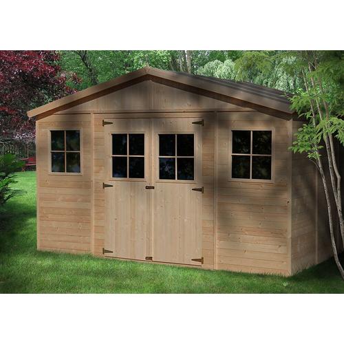 Abri De Jardin En Bois Exterieur Avec Plancher Imprégné- Chalet En Pin / Épicéa-H246x418x320 Cm/12 M²- Construction De Panneaux - Rangement Pour Vélos, Remise À Outils- Timbela M331+M331g