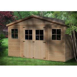 Abri De Jardin En Bois Exterieur Avec Plancher Imprégné- Chalet En Pin / Épicéa-H246x418x320 Cm/12 M²- Construction De Panneaux - Rangement Pour Vélos, Remise À Outils- Timbela M331+M331g