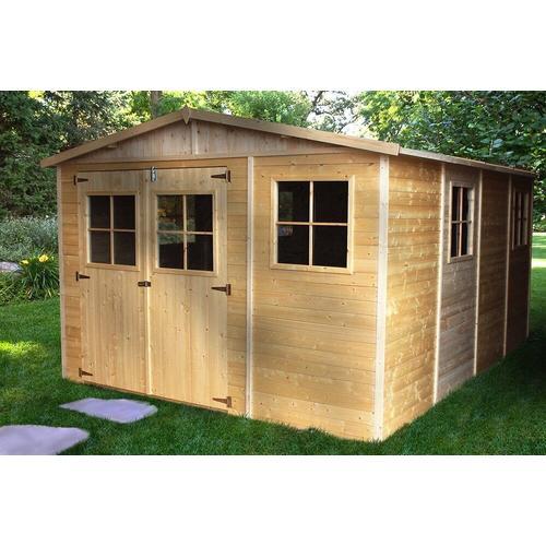 Abri De Jardin En Bois Naturel - Stockage Extérieur Avec Fenêtres- H226x324x416 Cm/12 M² Hangar En Bois Naturel - Atelier Rangement Outils Et Vélos- Timbela M336