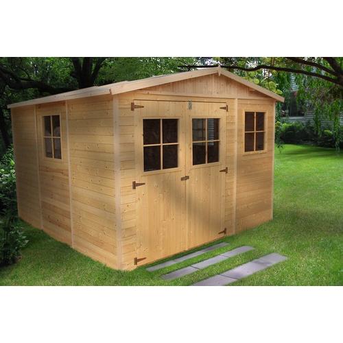 Abri De Jardin En Bois Naturel - Stockage Extérieur Avec Fenêtres- H226x316x324 Cm/9 M² Hangar En Bois Naturel - Atelier Rangement Outils Et Vélos- Timbela M335