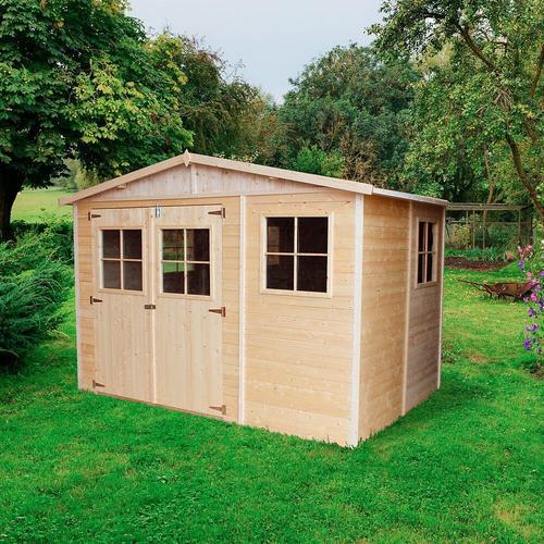 Abri De Jardin En Bois Naturel - Stockage Extérieur Avec Fenêtres- H226x318x220 Cm/6 M² Hangar En Bois Naturel - Atelier Rangement Outils Et Vélos- Timbela M334