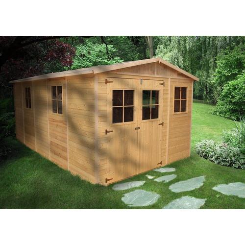 Abri De Jardin En Bois Naturel - Stockage Extérieur Avec Fenêtres- H226x324x516 Cm/15 M² Hangar En Bois Naturel - Atelier Rangement Outils Et Vélos- Timbela M337