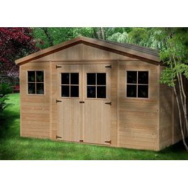 Abri De Jardin En Bois Naturel - Stockage Extérieur Avec Fenêtres- H246 X 418 X 420 Cm/ 16 M²- Hangar En Bois Naturel - Atelier Rangement Outils Et Vélos- Timbela M330
