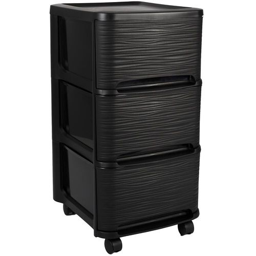 Eda Plastique Tour De Rangement - 3 Tiroirs 14 L Décor Stone Avec Roulettes - Noir - 32 X 37 X 61 Cm