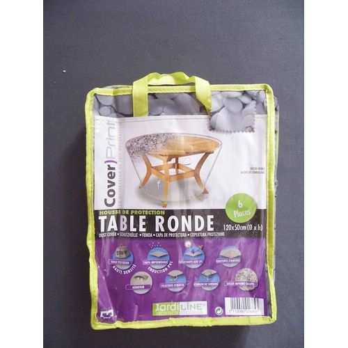 Housse De Protection Cover Print Galets Pour Table De Jardin Ronde - Ø 120 X 50 Cm
