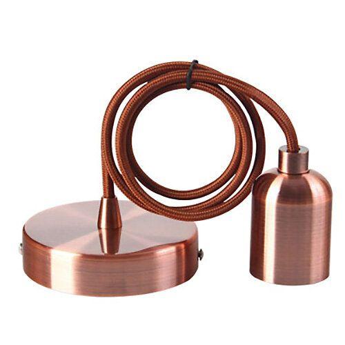 Suspension Douille E40 Et Pavillon M?Tal Cuivre + C?Ble Textile Marron