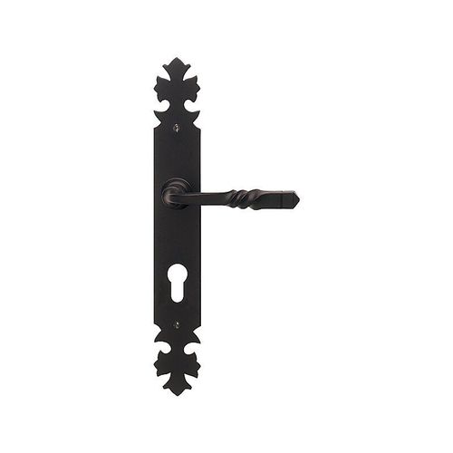 Poignées de porte sur plaque - fer noir - clé I - Bourgogne BOUVET