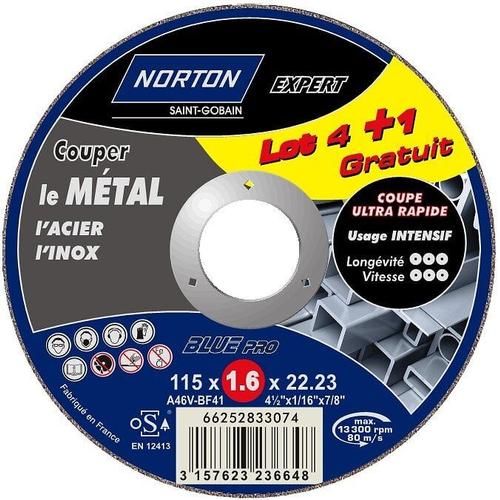 Norton Lot de 4 1 Meules tronçonnage métal 115 x 1,6 x 22,2 mm