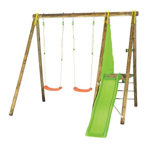 Trigano Jardin - Portique Bois Avec 2 Balançoires + 1 Plateforme Avec Toboggan - J-16597p4