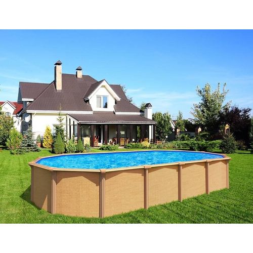 trigano jardin - piscine métal hors sol aspect bois 5,20 x 3,95 x 1,32 m - pi9570