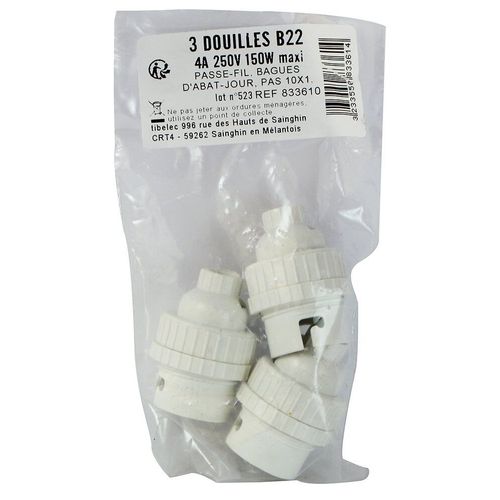 Lot de 3 Douilles TIBELEC B22 Plastique Blanche