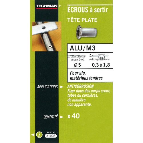 ECROU A SERTIR ALU T. PL M4 (40)