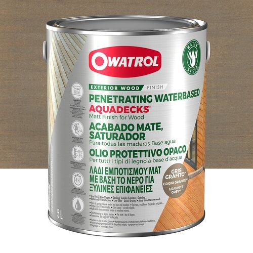 OWATROL AQUADECKS Saturateur Mat à l'Eau pour Protection Bois Exotiques Extérieurs Teck Ipé Bangkiraï Acacia Maçaranduba Gris Graphi