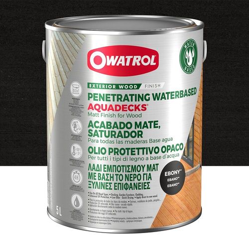 OWATROL AQUADECKS Saturateur Mat à l'Eau pour Protection Bois Exotiques Extérieurs Teck Ipé Bangkiraï Acacia Maçaranduba Ebène 5 L