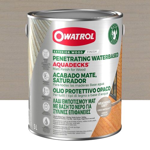 Saturateur mat à l'eau tous bois Aquadecks Owatrol - Gris vieux bois - 5 l
