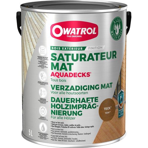 Saturateur mat à l'eau tous bois Aquadecks Owatrol - Teck - 5 l