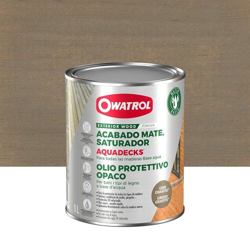 OWATROL AQUADECKS Saturateur Mat à l'Eau pour Protection Bois Exotiques Extérieurs Teck Ipé Bangkiraï Acacia Maçaranduba Gris Graphi