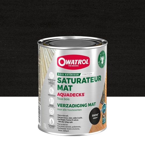 OWATROL AQUADECKS Saturateur Mat à l'Eau pour Protection Bois Exotiques Extérieurs Teck Ipé Bangkiraï Acacia Maçaranduba Ebène 1 L