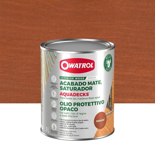 OWATROL AQUADECKS Saturateur Mat à l'Eau pour Protection Bois Exotiques Extérieurs Teck Ipé Bangkiraï Acacia Maçaranduba Padouk 1L