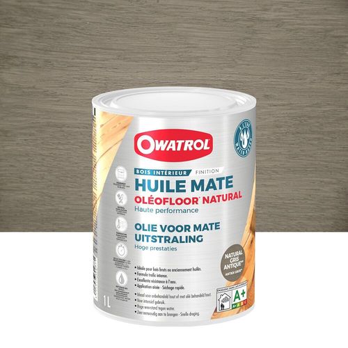 OWATROL OLEOFLOOR NATURAL Huile Protection Mate Bois Intérieurs Escaliers Parquets Plans de travail - Gris Antique - 1 L