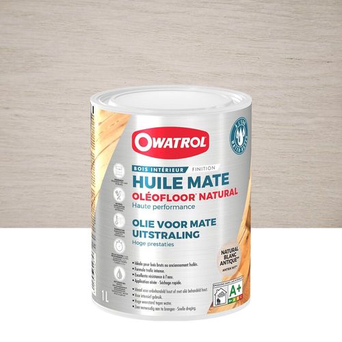 OWATROL OLEOFLOOR NATURAL Huile Protection Mate Bois Intérieurs Escaliers Parquets Plans de travail - Blanc Antique - 1 L