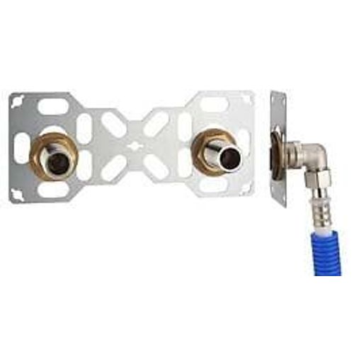 FIXSYSTEM double : kit complet de fixation d'un robinet mural entraxe 150 mm Coudes d'alimentation à sertir profil U sur tube multicouche NOYON & THIEBAULT - Ø 16 mm, sortie mâle 3/4' (20x27) -