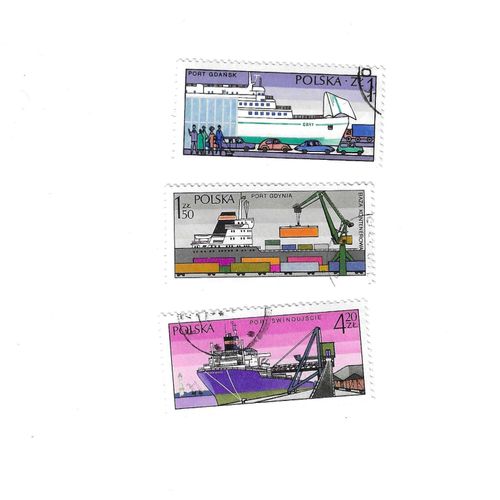 Pologne - Lot De 3 Timbres Oblitérés Ports Et Bateaux