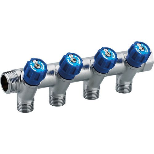 Collecteur robinetterie intégrée bleue MF20x27 - départs mâle 15x21- 4 départs NOYON & THIEBAULT