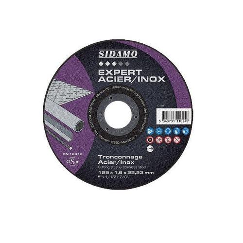 Disque à tronçonner EXPERT ACIER INOX D. 125 x 1,6 x Al. 22,23 mm - Acier, Inox - 10111024 - Sidamo