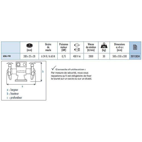 Sidamo - Touret à meuler avec frein 0,75 kW - 126 FR
