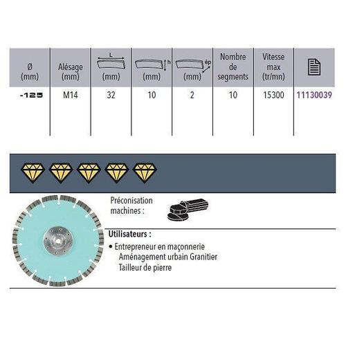 Disque diamant ULTRA MD D. 125 x M14 x H 10 mm Pierres naturelles / granit - 11130039 - Sidamo