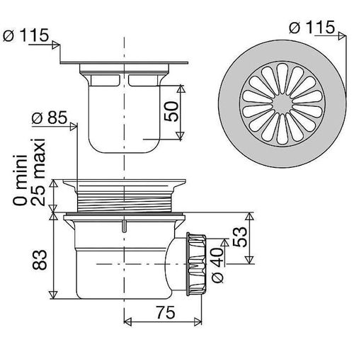 Bonde de douche - à visser - grille inox 90mm VALENTIN