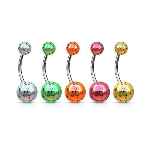 Lot 5 Piercings Nombril Nala Ventre Boule Perle Eclats De Peinture Fluo Bijoux Acier Chirurgical Inoxydable Anti Allergique Banane Barbell Lovepiercing