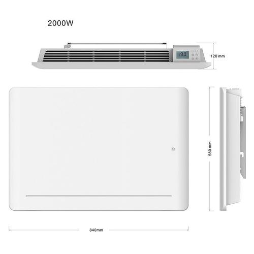 Radiateur électrique fixe en céramique à chaleur douce LEIA 2000W blanc - Programmable - Ecran LCD - Détecteur de présence - VOLTMAN
