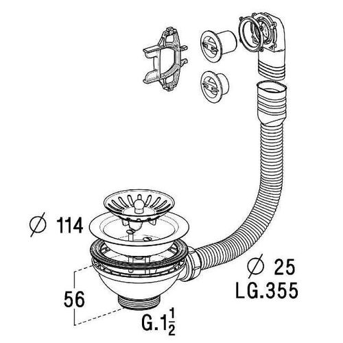 Nicoll 0204183 Sortie arrière pour siphon évier Ø40mm entraxe 250mm