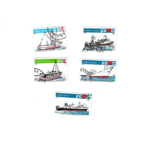 Cuba -Lot De 5 Timbres Oblitérés 1978 Bateaux De Pêche