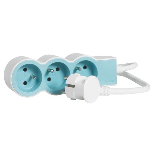 Multiprise 3 prises 2 p?les+terre Legrand blanc et Bleu 1 5 m
