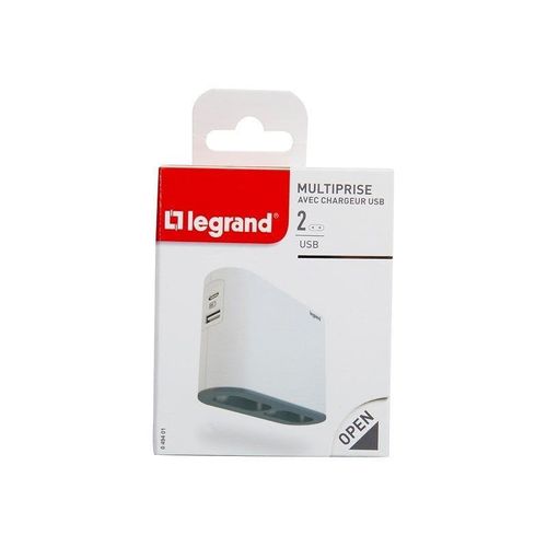 Multiprise 2 prises 2P + 2 chargeurs USB-A et C Legrand blanc et gris