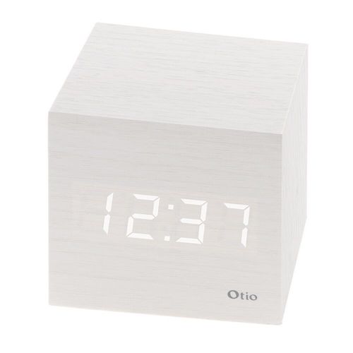 Thermomètre et Réveil OTIO Cube Finition Effet Bois Blanc Cérusé