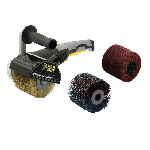 FARTOOLS Rénovateur REX120C avec brosse lanières abrasives et fibre synthétique Pour bois et métal Surfaces planes ou complexes
