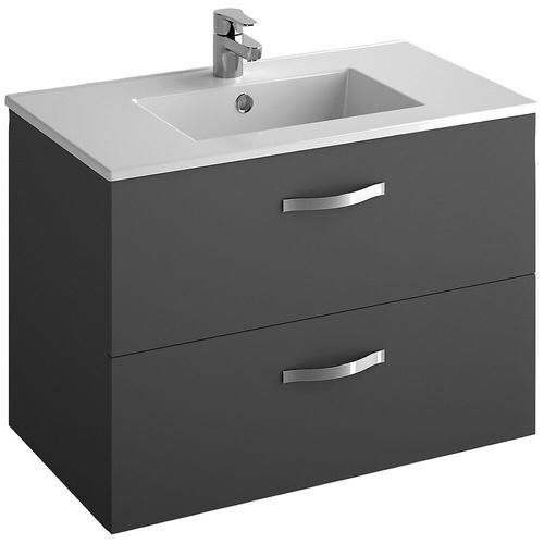 Jacob Delafon 1560 Salle De Bain + Vasque 2 Tiroirs - Mélamine Anthracite - L 80cm - Ola