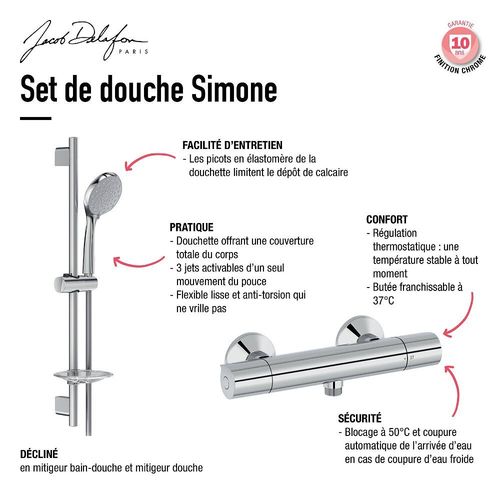 Mitigeur thermostatique douche avec set de douche Jacob Delafon Simone