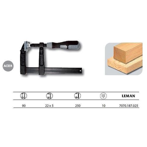 Serre-joint à manche saillie 80 mm - section 22 x 6 mm - L. 250 mm - 7070.187.025 - Leman