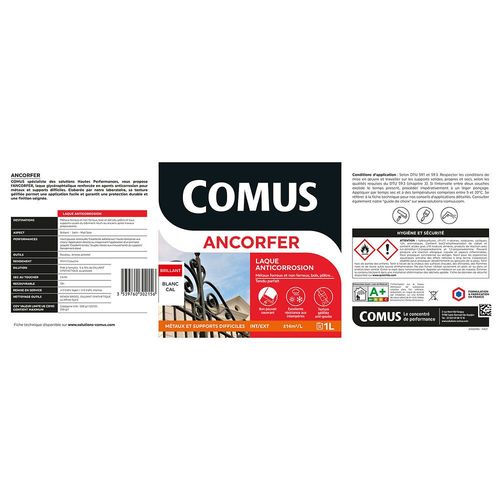 ANCORFER BRILLANT 3L Vert mousse - Peinture-laque antirouille pour métaux et autres supports - COMUS