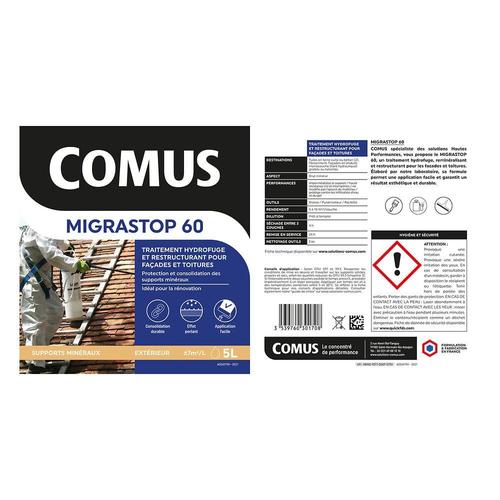 Hydrofuge Minéral MIGRASTOP®60 - 20L - Traitement Hydrofuge reminéralisant et restructurant pour façades et toitures - COMUS