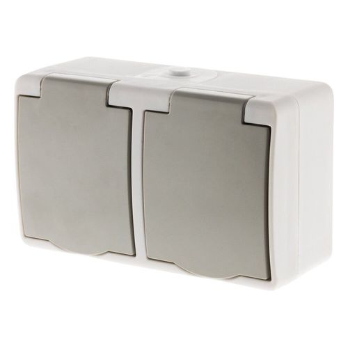 Double Prise NANO2 Étanche 2P+T Horizontale Mini IP54 Gris Clair