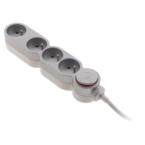 Bloc HOME 4 Prises 16A avec Interrupteur et Parafoudre Câble 1,5m Silver