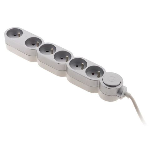 Bloc HOME 6 Prises 16A avec Interrupteur Silver et Fiche Extraplate Câble 1,5m