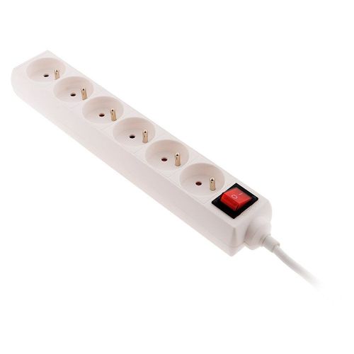 Bloc 6 prises + interrupteur + fiche extra plate Blanc 1m