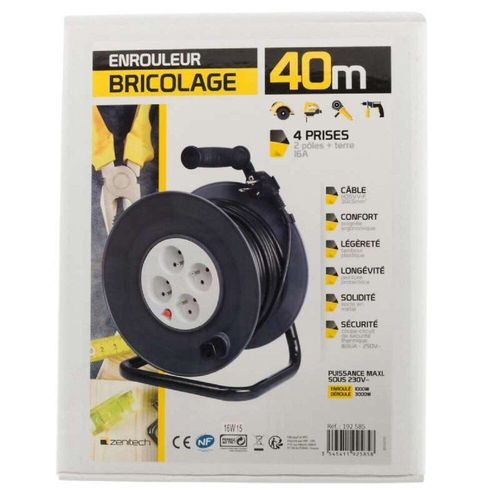 Enrouleur de cable PVC HO5VVF électrique 40 Mètres 3G x 1.5 mmÂ² - 4 prises